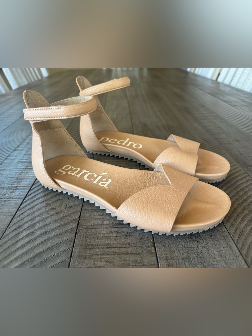 Pedro Garcia Jela Fussbett Beige Ankle-Strap Flat Sandals Women’s Size 8 (38)